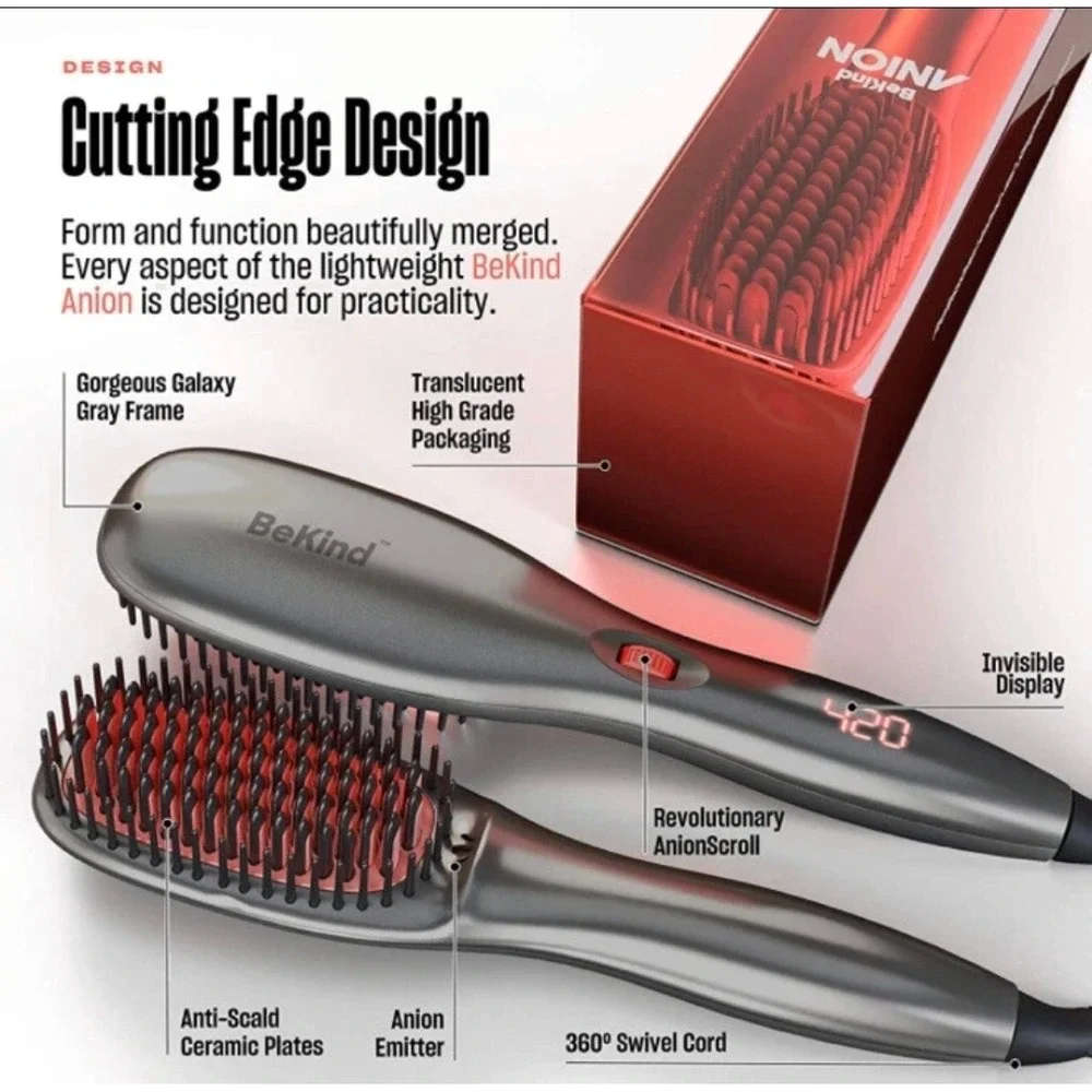 BeKind Professional Anion Hair Straightener Straightening Hairbrush Open Box
